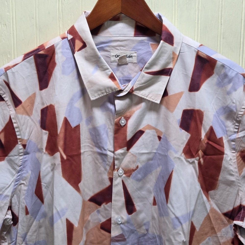 Open Edit Shirt Mens XL Multicolor Geometric Short Sleeve Button-Up Casual